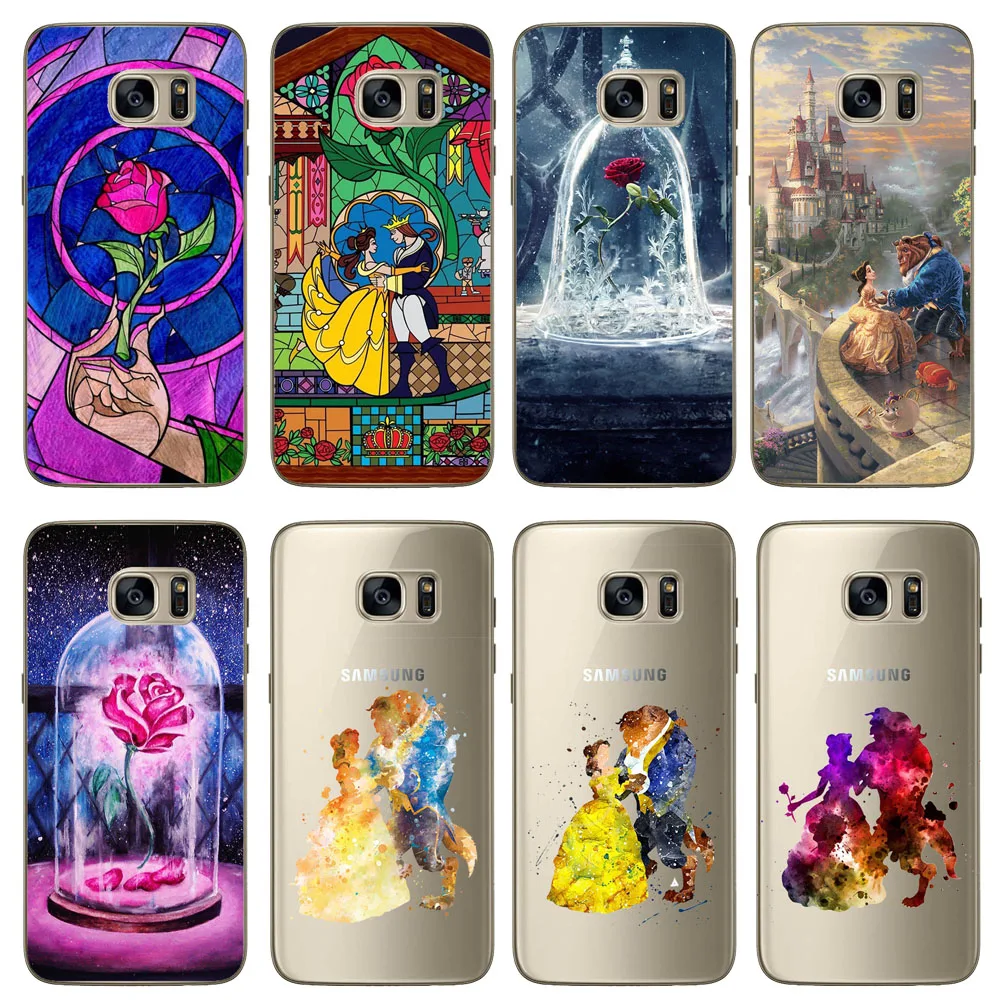 

Beauty Beast Rose Princess Soft Silicon Transparent TPU Case Cover For Samsung S6 S7 Edge S8 S9 Plus A3 A5 A7 2016 2017 A750F