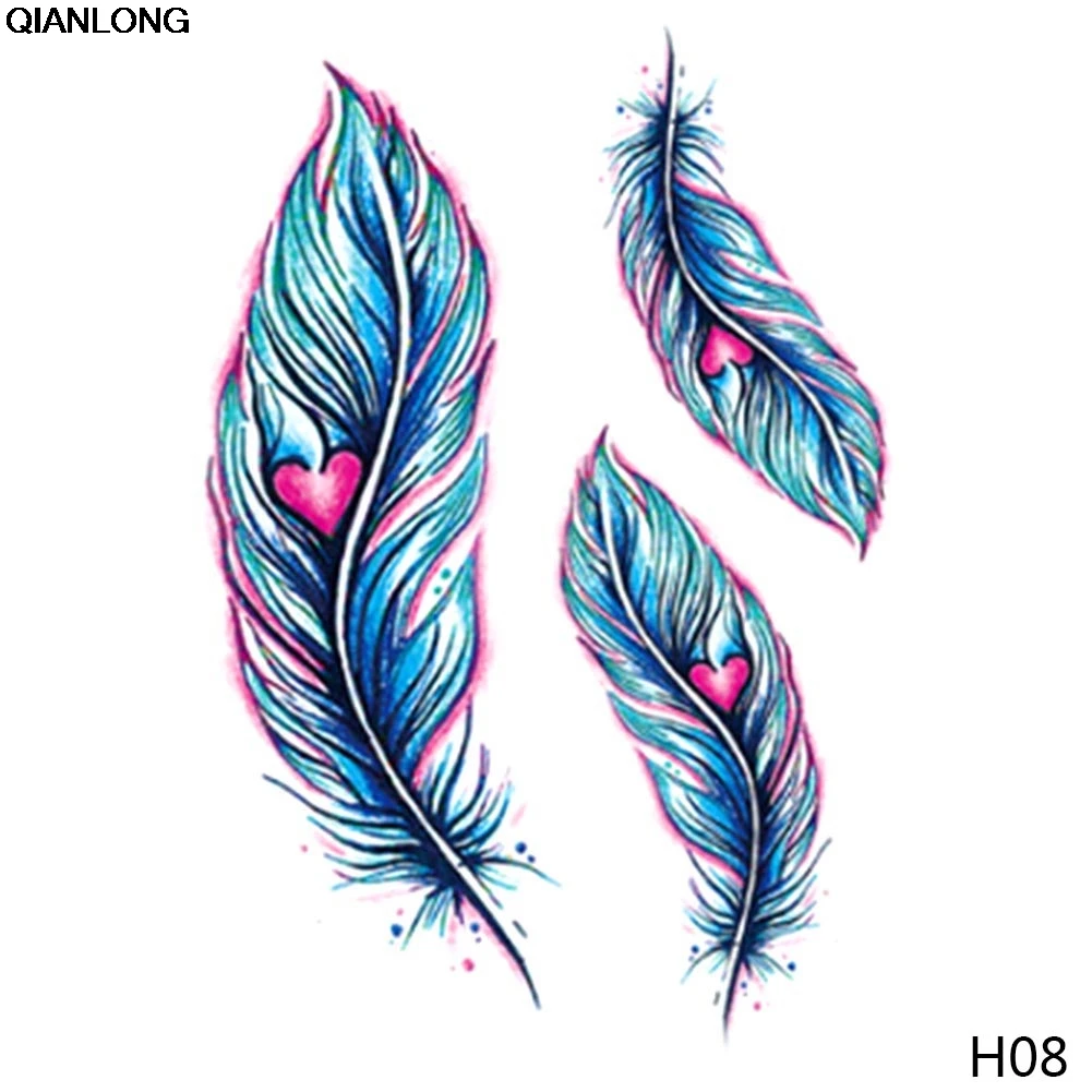 

Water Transfer Fake Tattoo Color Feather Tatoo Waterproof Temporary Tattoo For Gril Woman Man 10.5*15 Cm