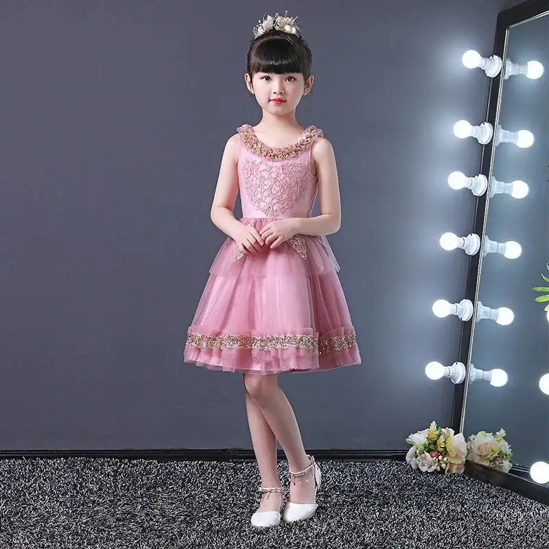 

2019 Kids Girl Sequin Princess Pageant Wedding Party Dress Children Lace Appliques Prom Gown Children First Communion Dress Q884