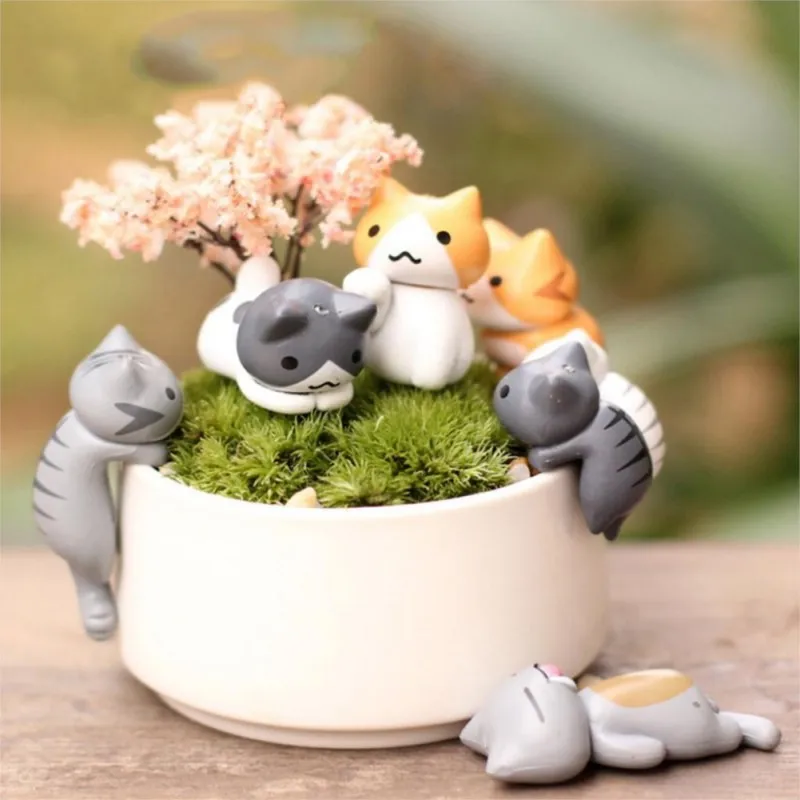 6 Pcs/Set Cute Cartoon Lucky Cats Micro Landscape Kitten Microlandschaft Pot Culture Tools Garden Decorations Miniatures