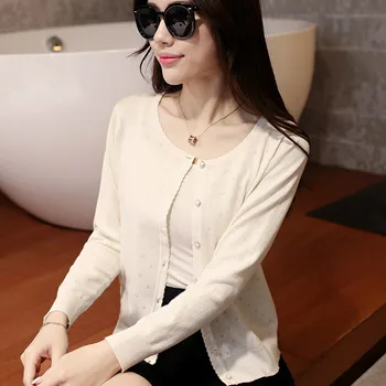 

Autumn Cardigan Women Knitted Sweaters O Neck Long Sleeve Hollow Out thin Chandail femme Sweter mujer manga larga