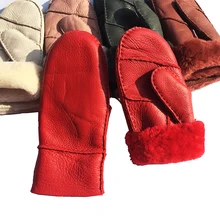 Зимние перчатки, меховые варежки для женщин, зимние теплые настоящие меховые овчины, шерстяные зимние перчатки, варежки из натуральной кожи, перчатки для женщин G50
