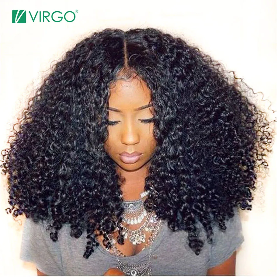 Дева волос бразильский АФО кудрявый парик Синтетические волосы на кружеве человеческих волос парики для черный Для женщин предварительно