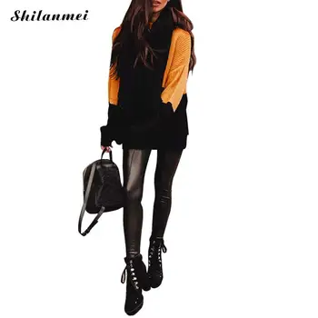 

Causal Pullover Sweater Fashion Patchwork Sweater Women O Neck Loose Knitwear Autumn Winter Lantern Sleeve Mujer Solid Jumper