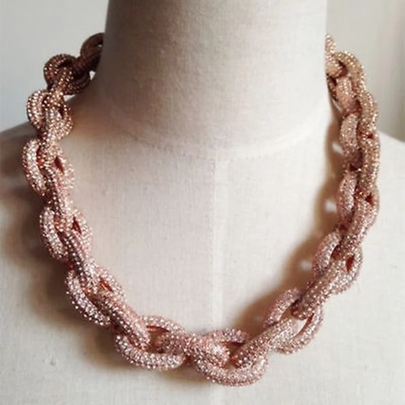 6 rows crystal pave link necklace rose gold bib statement cluster