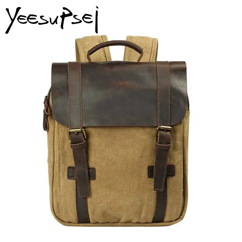 

YeeSupSei Fashion Backpack Leather Cover Canvas Men Backpack School Bag Backpack Women Rucksack Male Knapsack Backpack Mochila