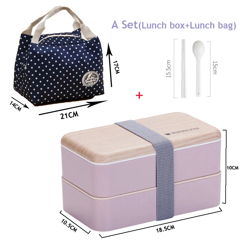 Pink combination1 2 Слои микроволновая печь Коробки для обедов имитация дерева бенто ланч бокс детский пищевой контейнер для хранения Портативный для пикника с сумки для ланча 1200 мл - Цвет: Pink combination1