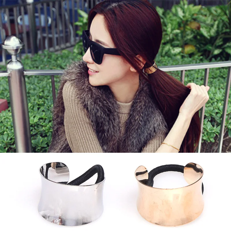 

Ladies Stylish Punk Rock Metal Circle Ring Hair Cuff Wrap Chic Catwalk Ponytail Holder Band