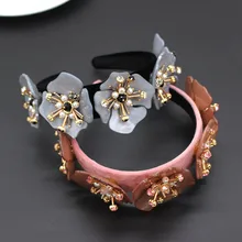 Стразы в стиле барокко, двухцветная повязка на голову с большим цветком, акриловая повязка на голову с большим цветком и геометрическим шаром, 911