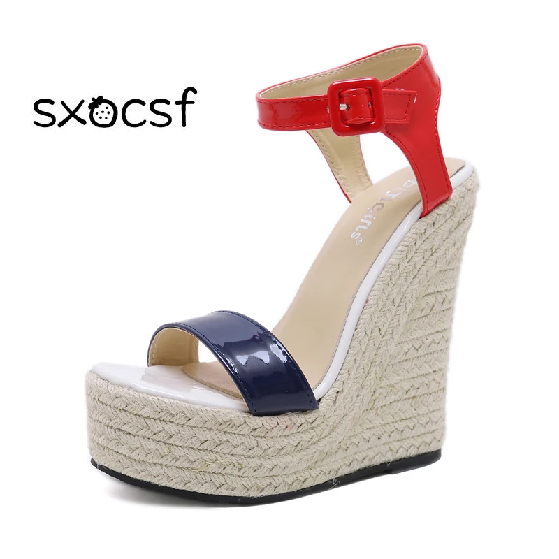 

New Arriavl Women Platform Sandals Fashion Ankle Strap Straw Open Toe Wedges Shoes For Female Shoes High Heels Sandals