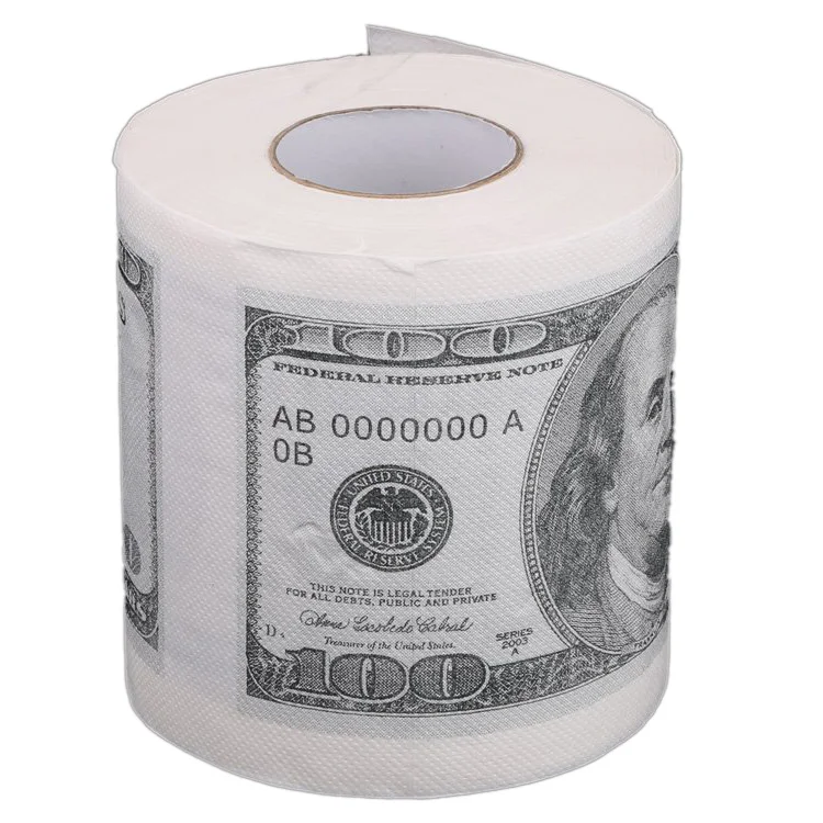Туалетная бумага в рулонах бумаги с рисунком за$100 белый