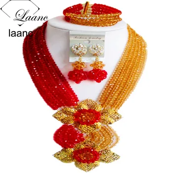 

Laanc Fashion Red Champagne Nigerian Wedding Party Jewelry Sets African Beads Jewelry Set Crystal C6CHLK033