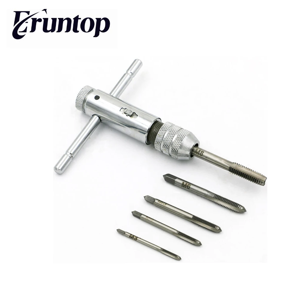 

6pcs/set Eruntop Adjustable Ratcheting T-Handle Tap Wrench M3-M8 Reamer Hand Tool