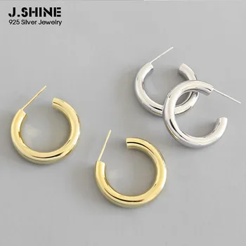 

JShine Hot INS Style Pure 925 Sterling Silver Korean Fashion Concise C Shape Round Hoop Earrings Fine Jewelry