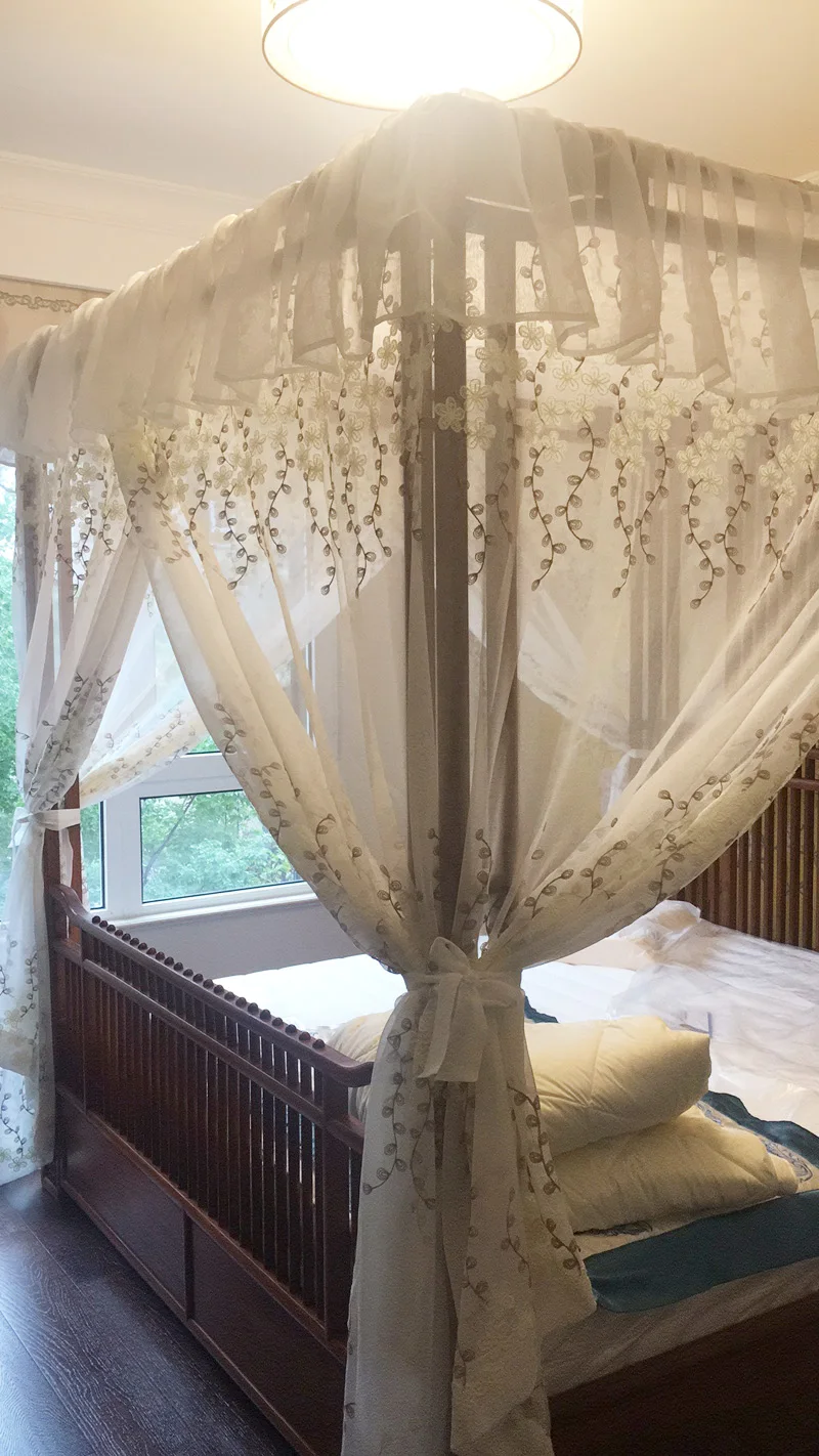 Москитная сетка-балдахин вышитая Цветочная кровать навес качественная ткань на заказ кружевная квадратная сетка занавеска постельные принадлежности украшения