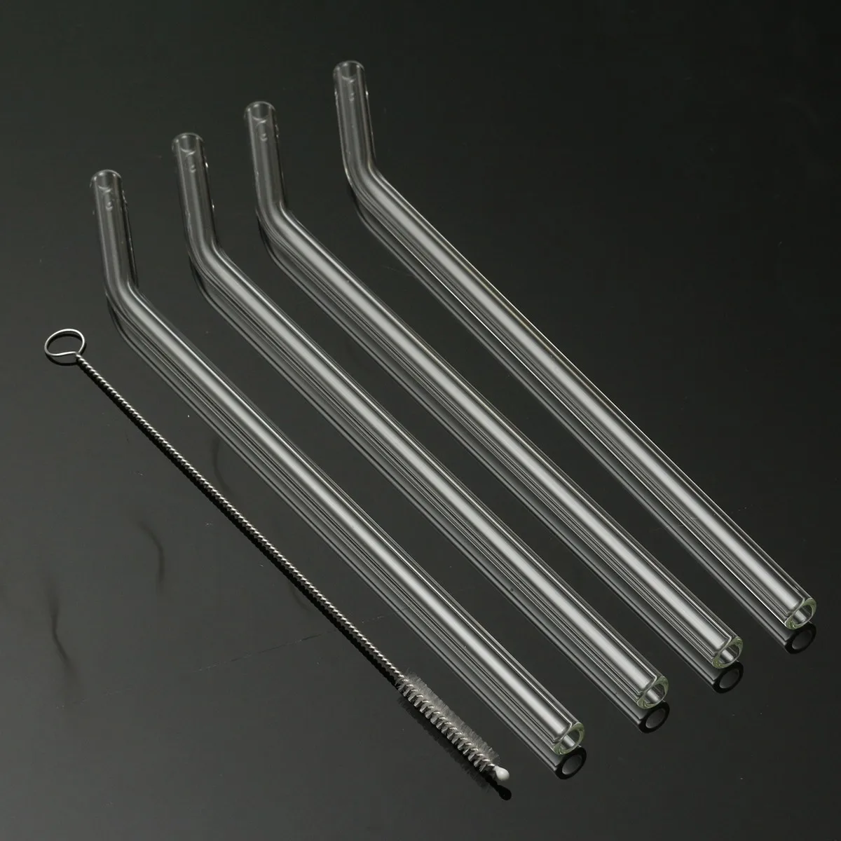 

4PCS Clear Bent Glass Tube 0.5cm Reusable Water Juice Milk Drinking Straw Sucker + 1PC Cleaning Brush for Wedding Birthday Party
