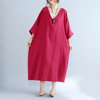 

Original Design of Real Spring Maternity Dresses with Belt and Pockets Large size Fat 100kg Cotton and Ramie Maternity Clothings