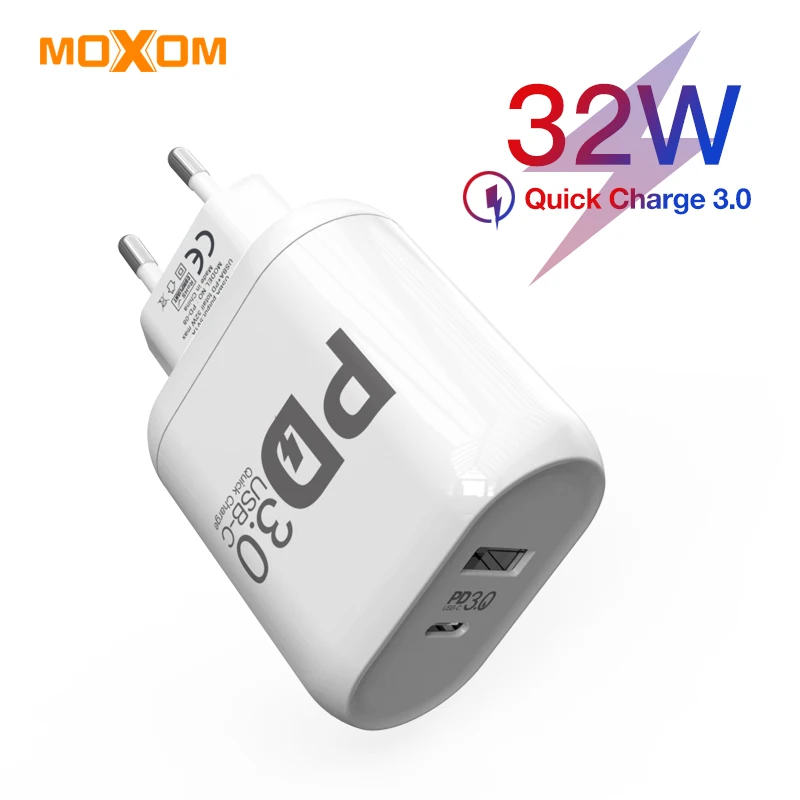 MOXOM 32 Вт USB C PD зарядное устройство для iPhone Xs X Quick Charge type C PD 3,0 зарядное устройство для мобильного телефона Быстрая зарядка type-c PD USB зарядное устройство