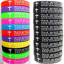 50 шт. смесь много Бог молитва силиконовые Браслеты Для мужчин Для женщин крест Напульсники Иисус ювелирные изделия