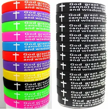 

50PCS Mix lot GOD SERENITY PRAYER silicone Bracelets Men Women Cross Wristbands Wholesale Jesus Jewelry