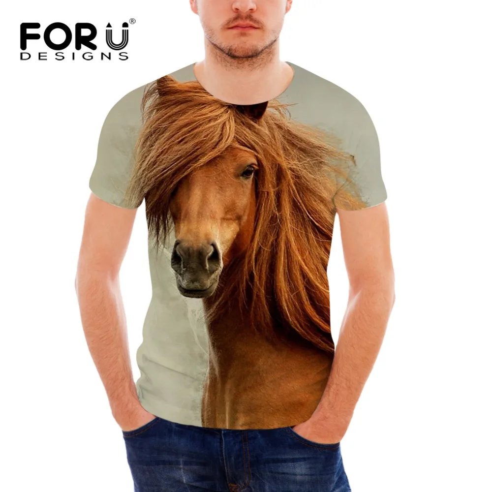 

FORUDESIGNS Wholesale 3D Lego Horse Tee Shirt for Men Summer Style Short Sleeve Male Comfort T Shirt Funny Animal Printing Top
