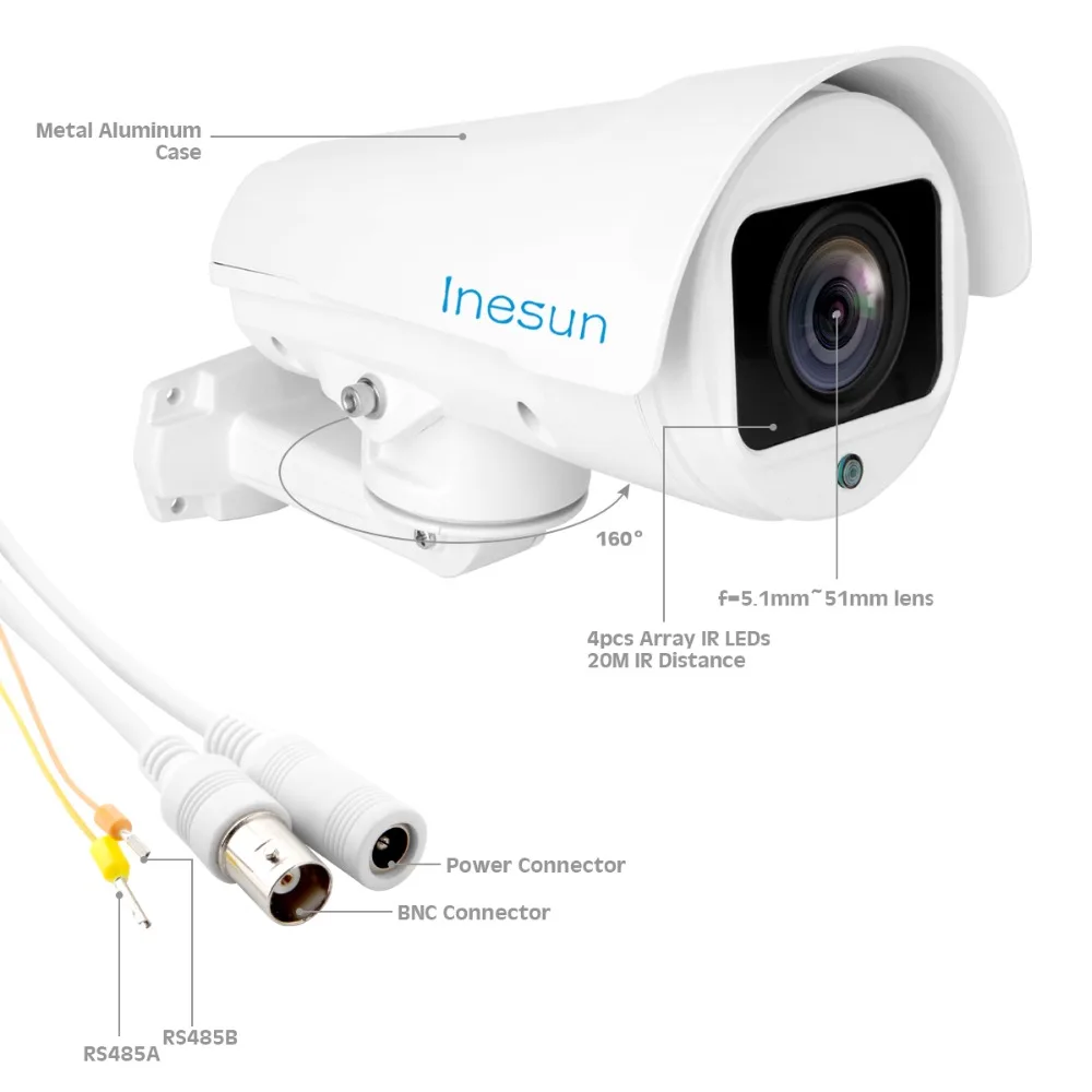 Наружная камера видеонаблюдения Inesun 10X Zoom PTZ 5 МП супер HD 4 в 1 TVI/CVI/AHD/CVBS