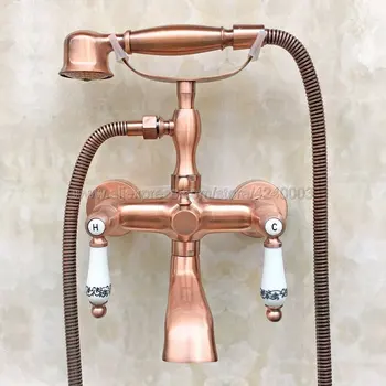 

Red Copper Bathtub Faucets Wall Mounted brass Bathtub Faucet With Hand Shower Bathroom Bath Shower Faucets Ktf804