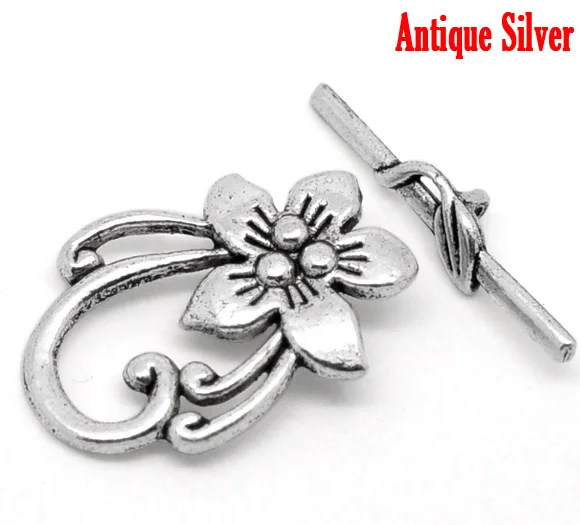 

DoreenBeads 2Sets funny Tibetan Silver Flower Toggle Clasps 2015 new