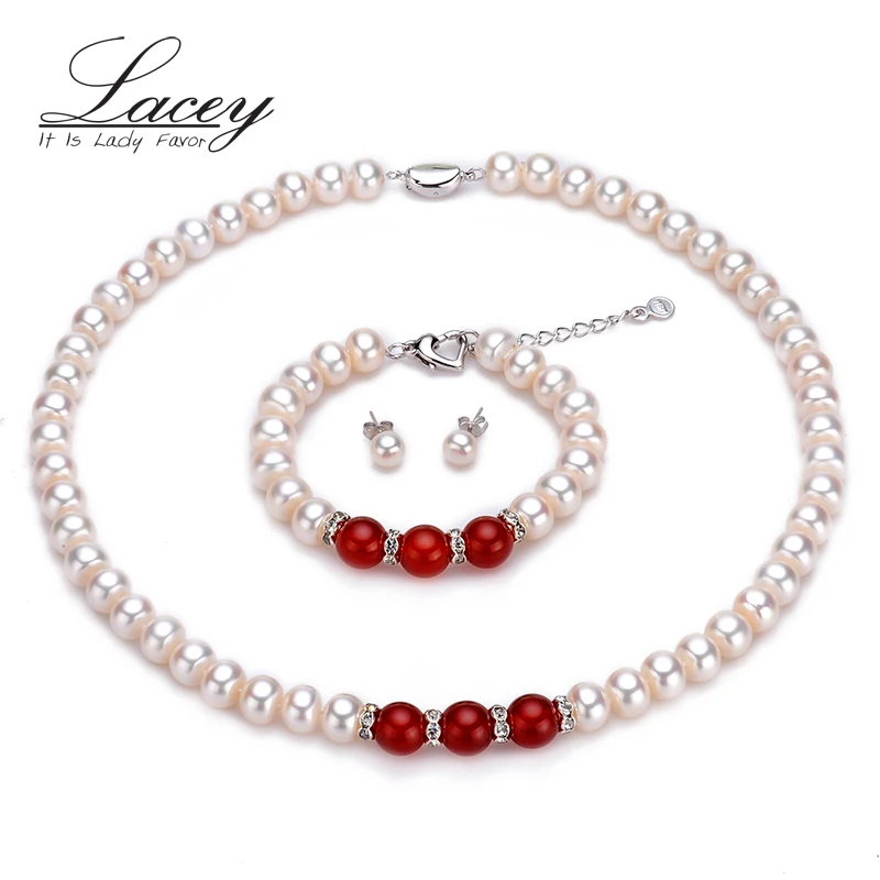 set Parure Collana e Orecchini Perle Naturale 10mm da Donna,Cerimonia,Sposa,