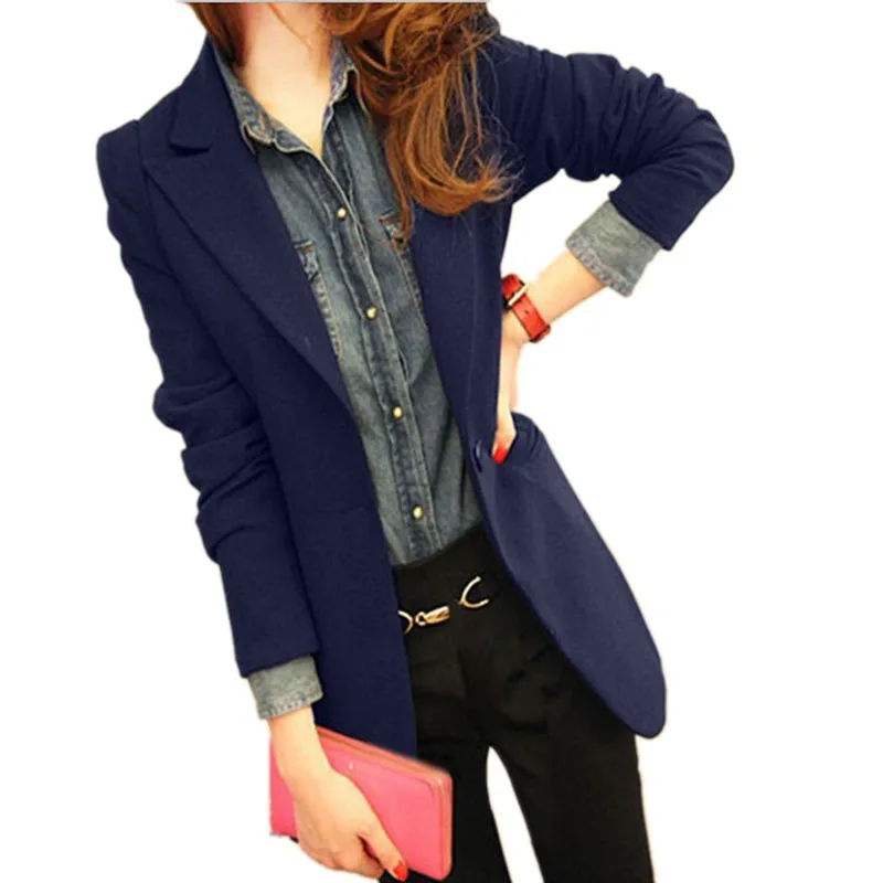 

2018 Korean version spring casual fashion women's jacket new long sleeve large size women's blazer pure color long women's suit
