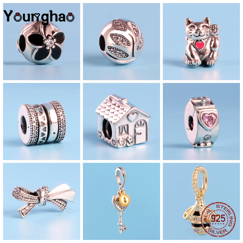 

Younghao Jewelry 925 Sterling Silver Flower Heart Clips Beads Pendants For Jewelry Making Fit Original Pandora Charms Bracelets