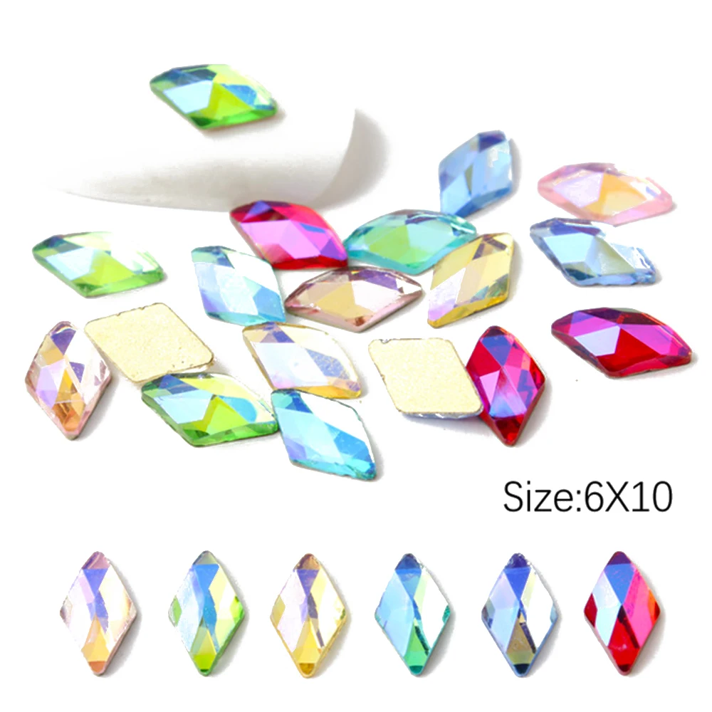 

New style 3D Nail Rhinestone 6X10mm Rhomb Color AB Shining Flatback Glass Crystals Use for Nail DIY Decorations Rhinestones