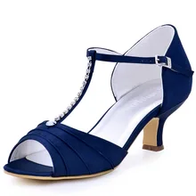 Mehr Farben EL-035 Frauen Peep Toe Braut Partei Sandalen Strass T-straps Buckle Strap Satin Hochzeit Schuhe