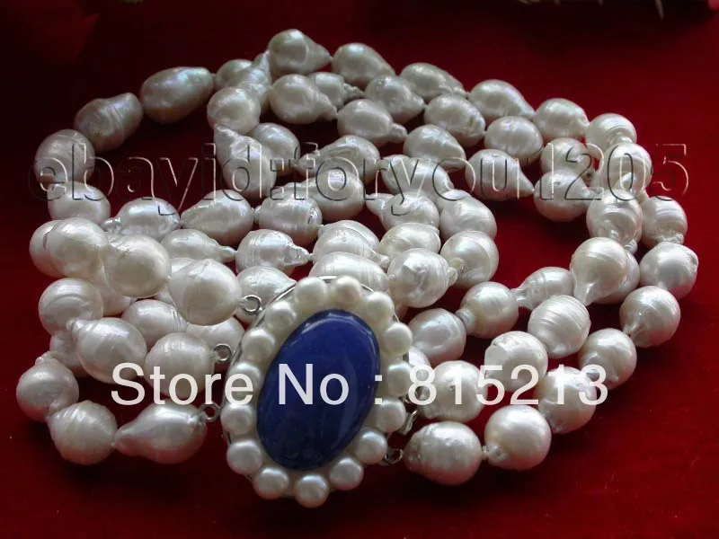 

N487 3rows Natural 20mm White Reborn keshi Pearl Necklace lapis clasp % Discount AAA
