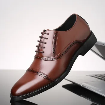 

New Men's Split Leather Business Dress Shoes British Wear-resistant Lace-up Shoes Cow Muscle Comfortable Men's Oxfords Shoes