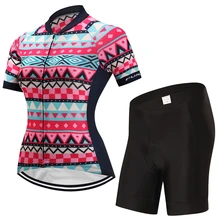 Фотография FUALRNY Pro Thin short Sleeve Cycling jersey Sets Women Sportswear Mtb Bike Bicycle 5D Gel Padded Cycling Clothing 2018