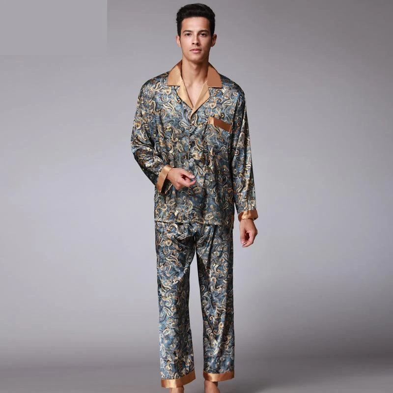 Soie Homme Satin Pyjama Ensemble for Hommes Manches Longues de Nuit Pyjama