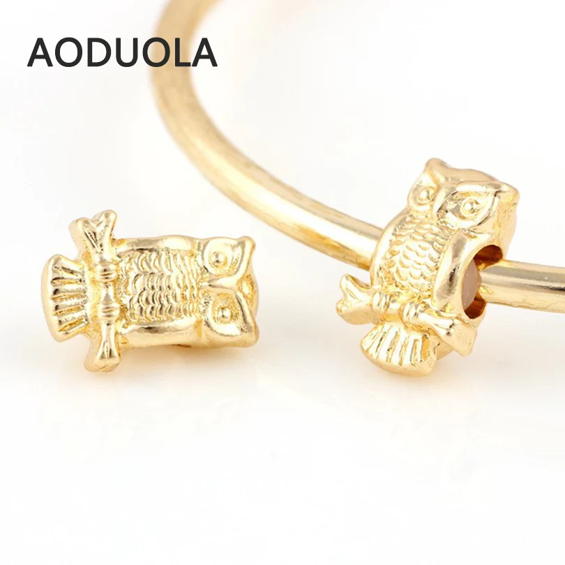 

10 Pcs a Lot Owl Beads Gold-Color Alloy DIY Big Hole Metal Beads Spacer Charm European Bead Fit For Pandora Charms Bracelet