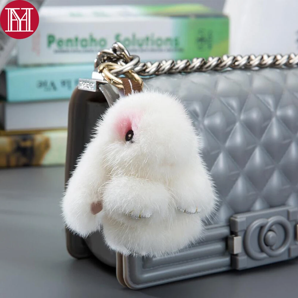 

Mini Rabbits Keychain Real Mink Fur Girl 8cm Bunny Keychain Key Chains Fur Bunny Bags Rabbit Trumpet Rabbit Hare Penda Phone