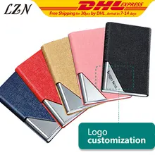 LZN черный PU кожа и нержавеющая сталь бизнес имя кошелек с отделами для карт гравировка название компании/логотип/текст для продвижения