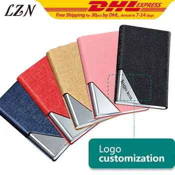 

LZN New Black PU Leather&Stainless Steel Business Name Card Case Holder Free Engraved Company Name/Logo/Text for Promotion