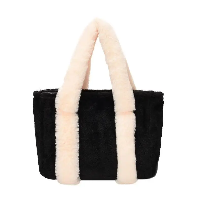 cheap Women Hit Color Luxury Winter Plush Clutch Handbag Female Top handle Bags Totes for Woman