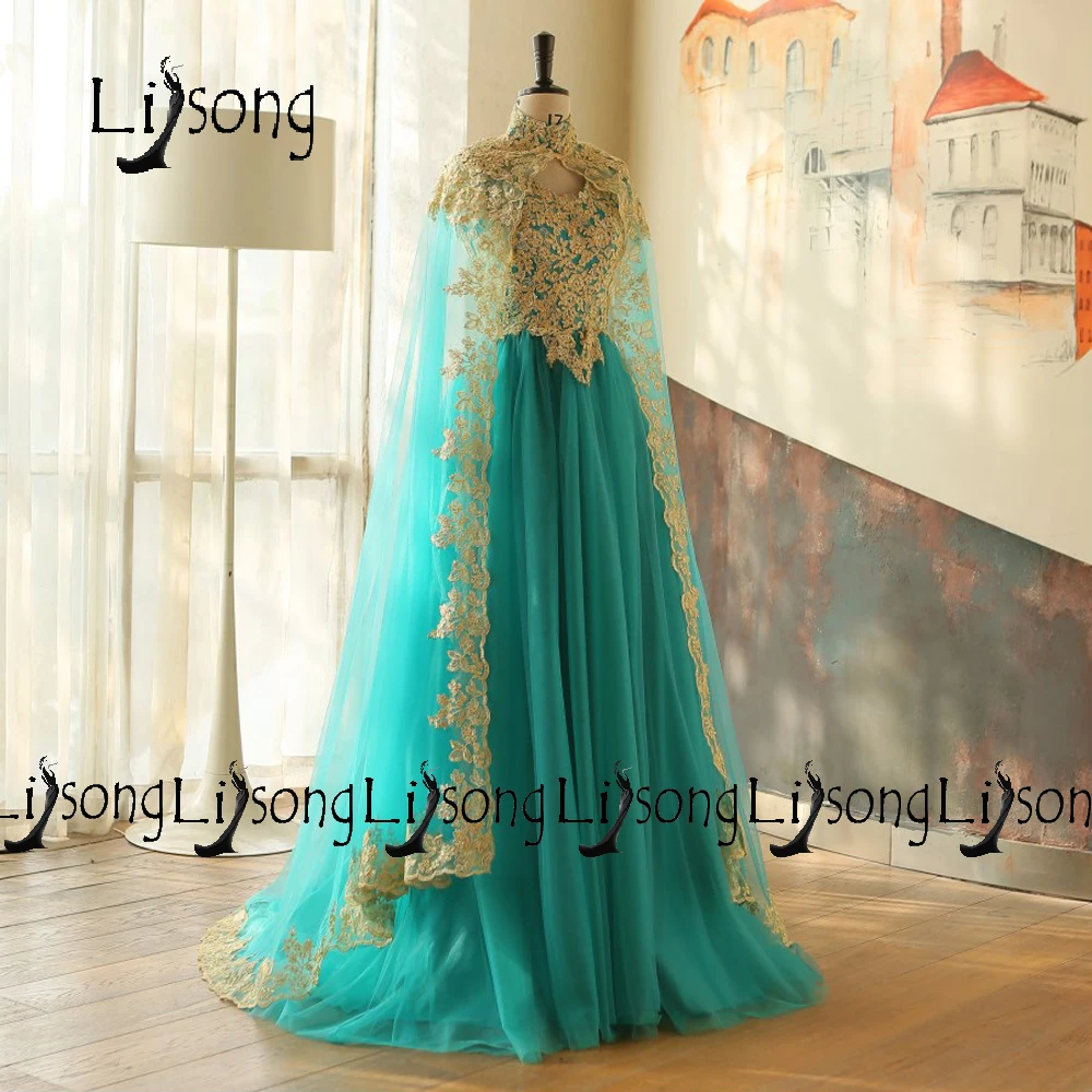 hunter green and gold dress