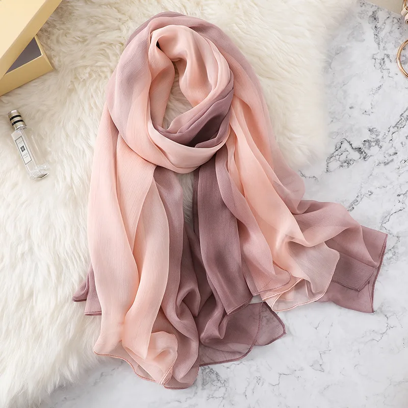 Весна и осень стиль модный Шелковый шарф Роскошные женские брендовые шарфы для женщин шаль Высокое качество хиджаб обертывание женский - Цвет: coffee weak pink