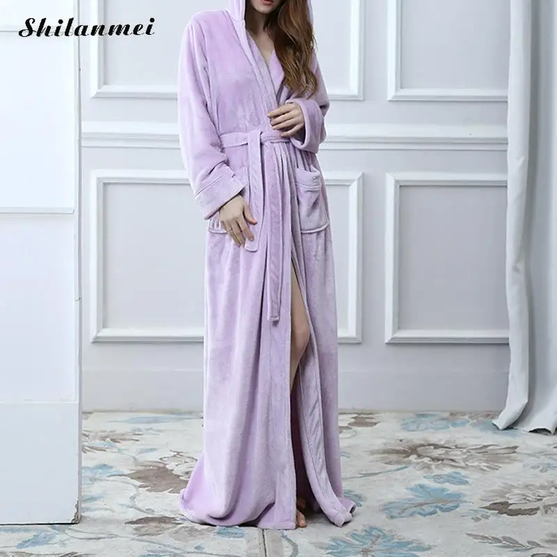 2018 Winter Couple Coral Fleece Thick Long Bathrobes Women/Men Warm