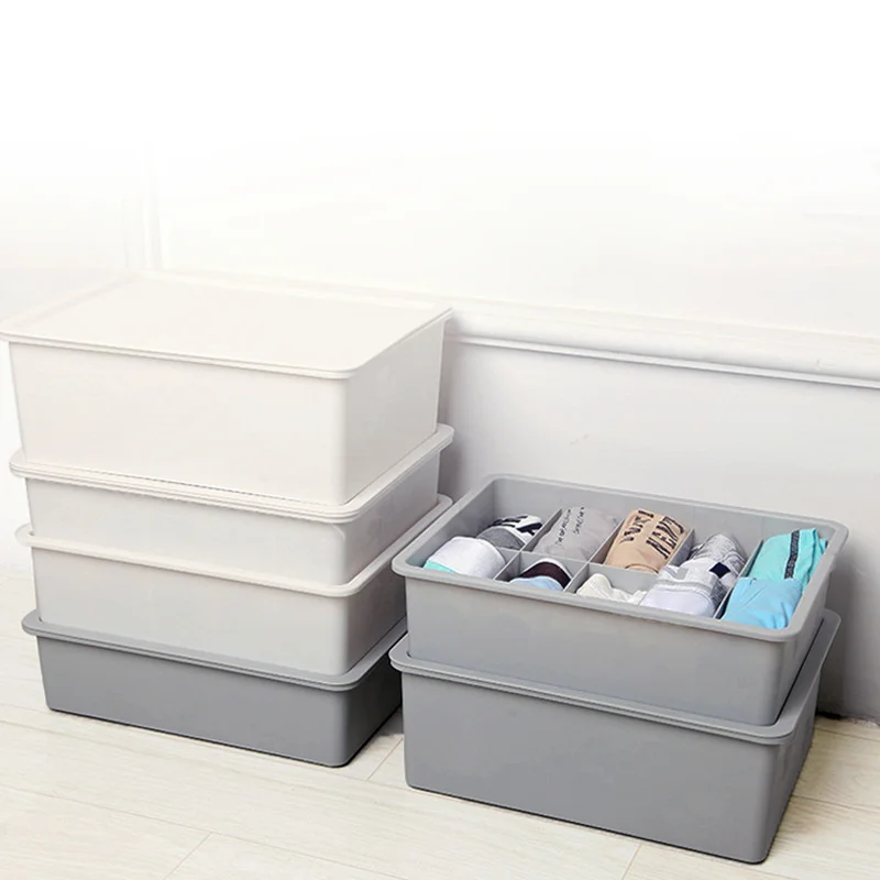 

Thick PP Underwear Organizer Box for Closet Bra Ties Storage Case with Cover Large Container Drawer Socks Divider Separator Bins