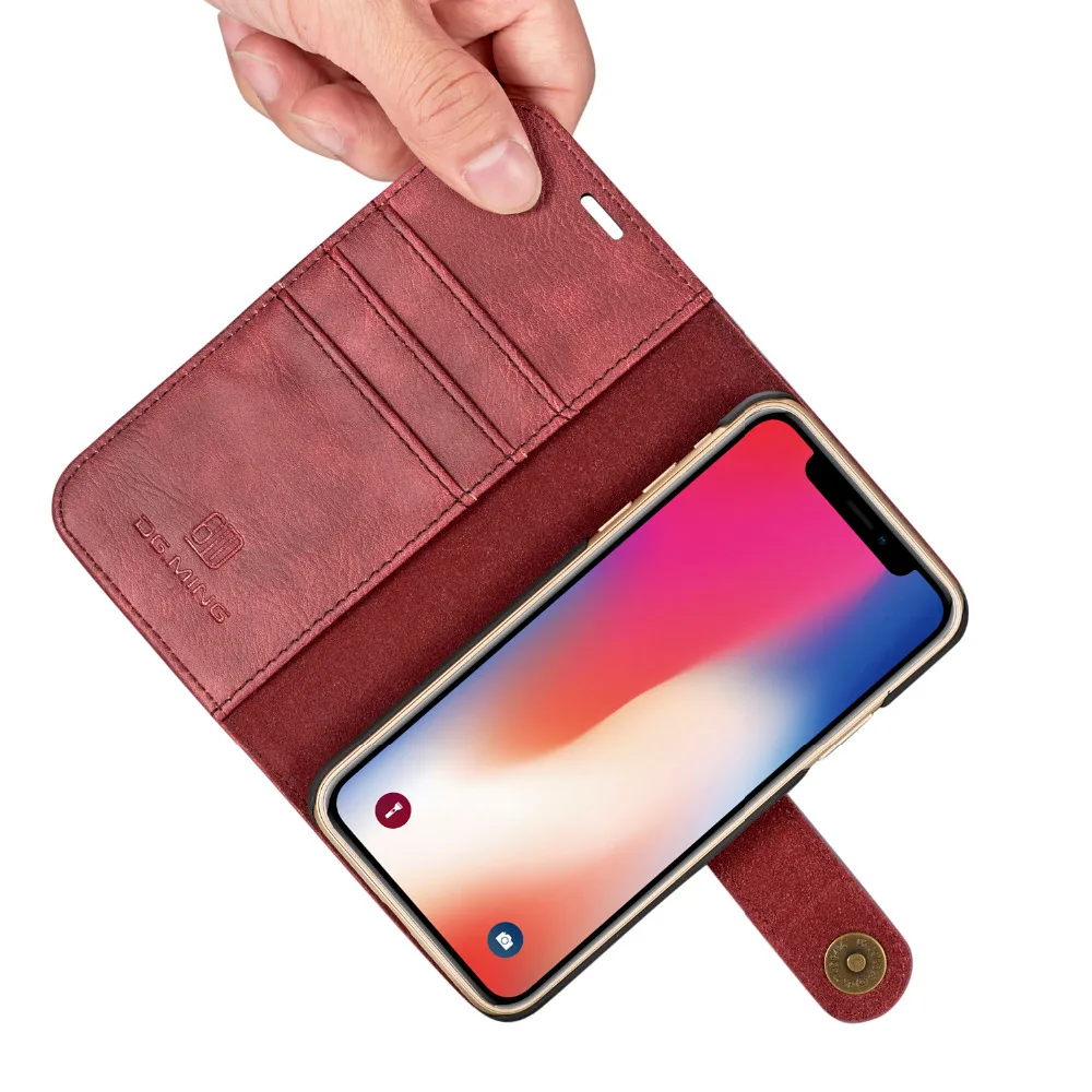 DG. MING 2 в 1 съемный чехол-кошелек для iPhone X 5," Роскошный чехол из искусственной кожи с 3 отделениями для карт Магнитный чехол для iPhone X чехол