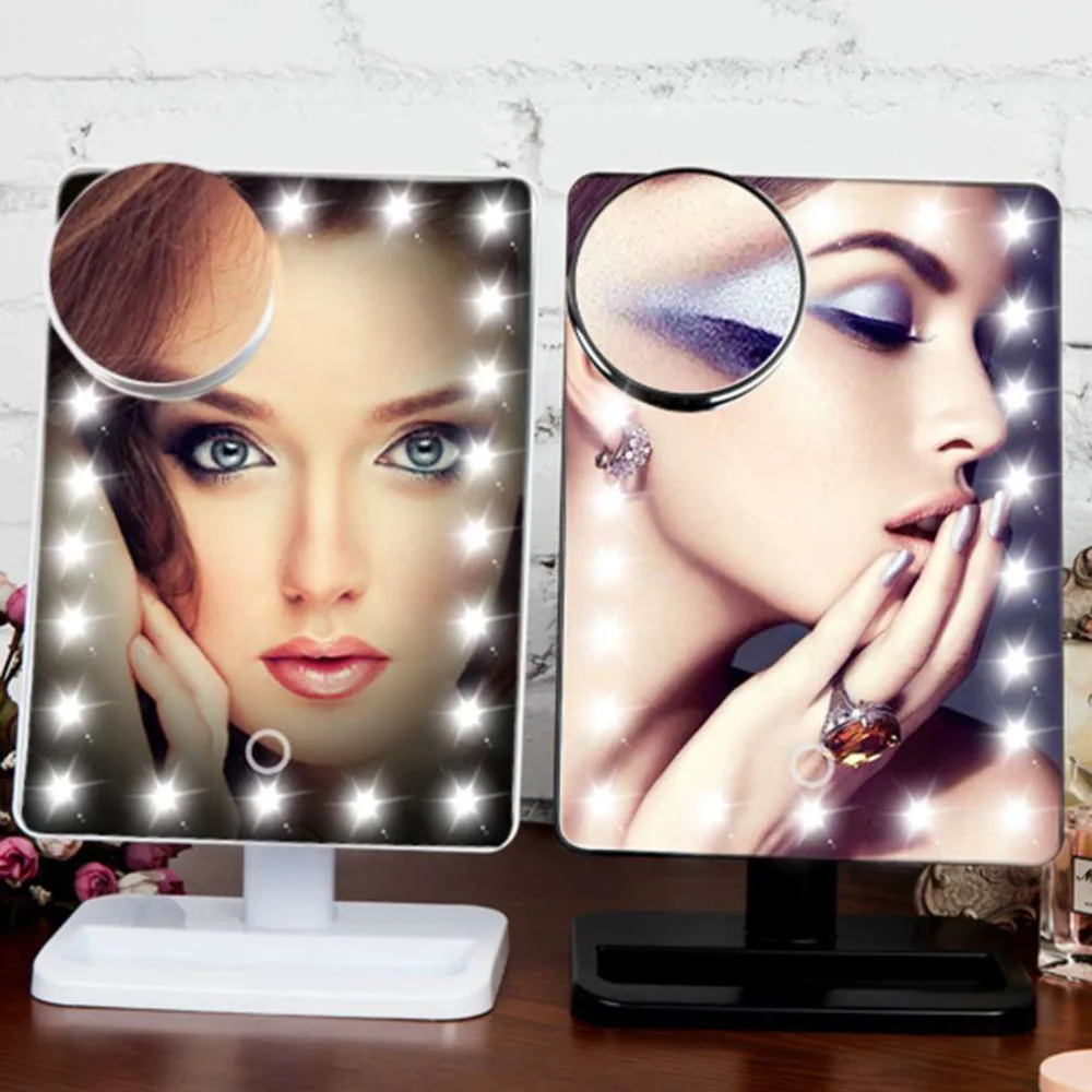 

10X Magnifier LED Screen Makeup Mirror Small 20 LEDs Lighted Cosmetic Adjustable Vanity Tabletop Countertop Magnifying