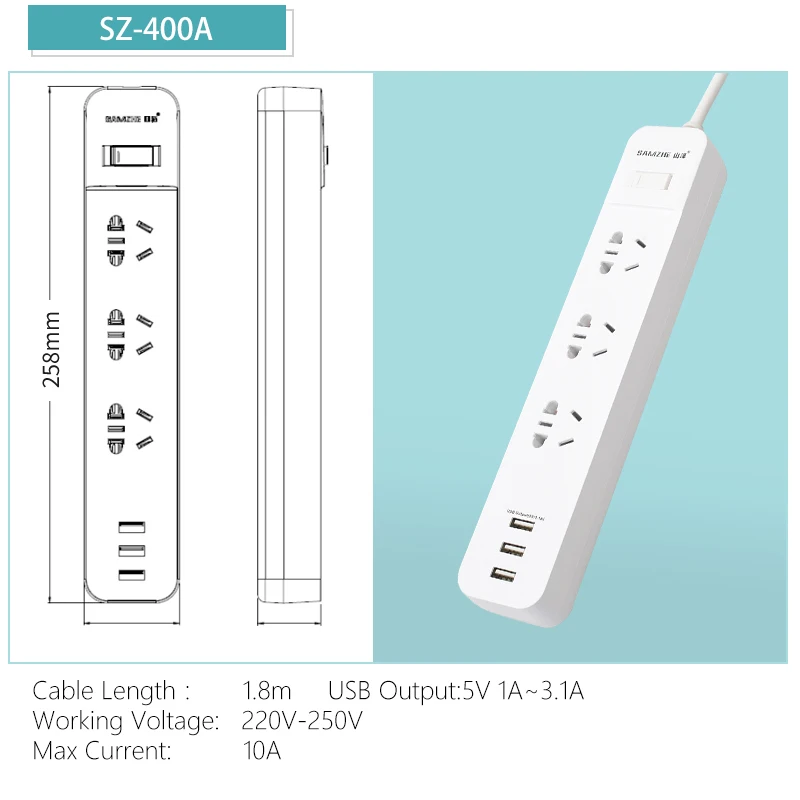 SAMZHE power Strip розетка переносная лента переходник с 3 usb-портом многофункциональная умная Домашняя электроника - Цвет: SZ-400A