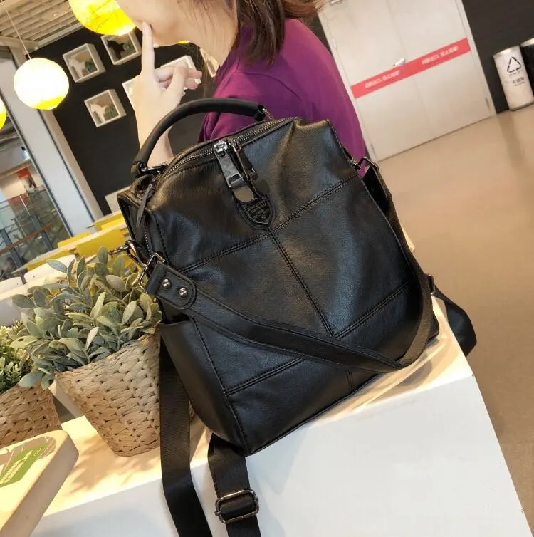 2019 retro backpack female brand leather women's backpack large capacity student bag girls casual shoulder bag female Stylish Backpacks